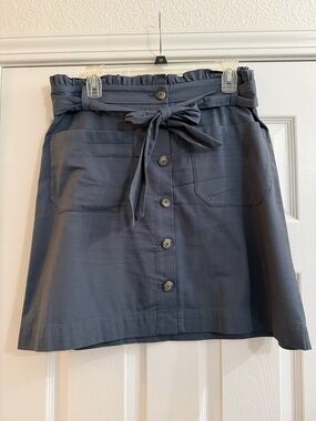 Loft High-Waist Button-Front Paperbag Skirt in blue/gray